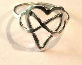 Infinity Heart Ring, Eternity Jewelry, Lovers Heart Ring, Fine Silver, Rustic, US Size 9 Handmade by Maggie McMane Designs