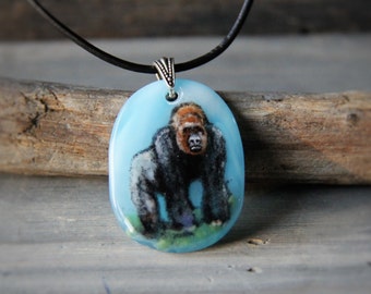 Silverback gorilla - fused glass pendant