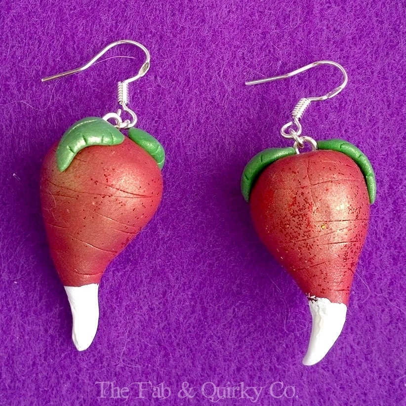 Magical Radish Earrings Polymer Clay Sterling Silver