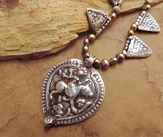 Antique Silver Durga Amulet Necklace Antique Silver