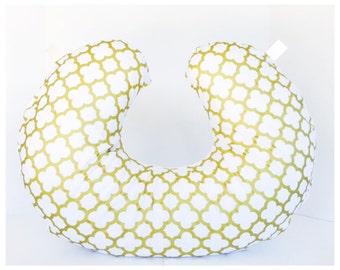 NEW LOWER PRICE!! Boppy Cover / Zipper closure / Golden cotton print with soft Flat minky / Great neutral gender baby gift