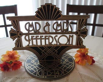 Cake Topper - Engraved Art Deco Gatsby Style Roaring Twenties - Item 1678