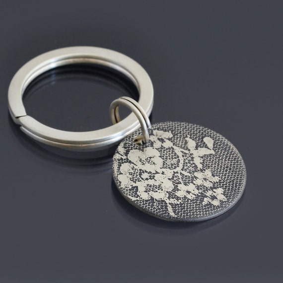 Sterling Silver Keychain Etched Lace Keychain Key by lisahopkins