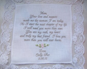 Wedding Handkerchief Mom, Mother of the Bride Handkerchief, embroidered wedding Hankies, Custom Personalized Linen Wedding Handkerchief,