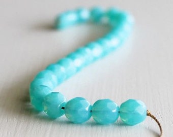25 Milky Caribbean Blue 8mm Rounds - Czech Glass Beads