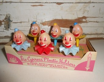 Vintage Clown Cupcake Picks, Vintage Plastic Clown, Party Decor