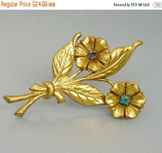 Vintage Brass And Rhinestone Flower Brooch By Jujubee1 On Etsy