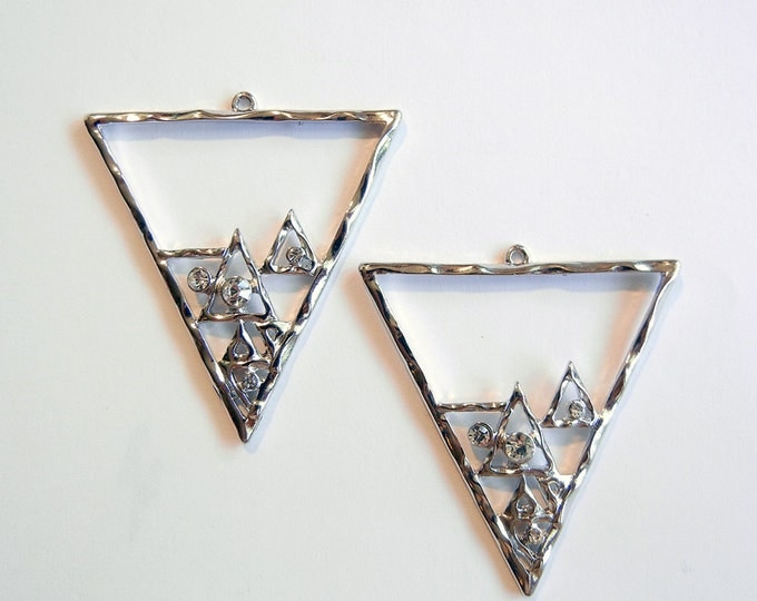 Pair of Triangle Outline Charms Silver-tone Rhinestone Accents