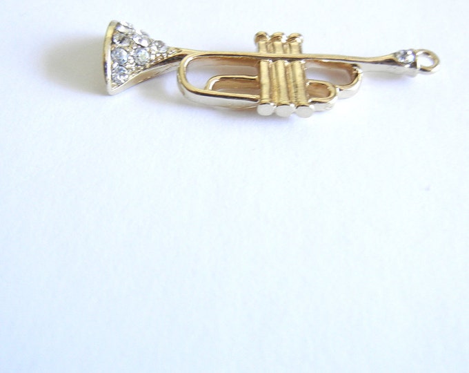 Gold-tone Trumpet Pendant with Rhinestone Accents