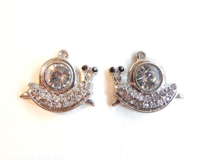 Pair of Small Silver-tone Snail Charms with Rhinestones