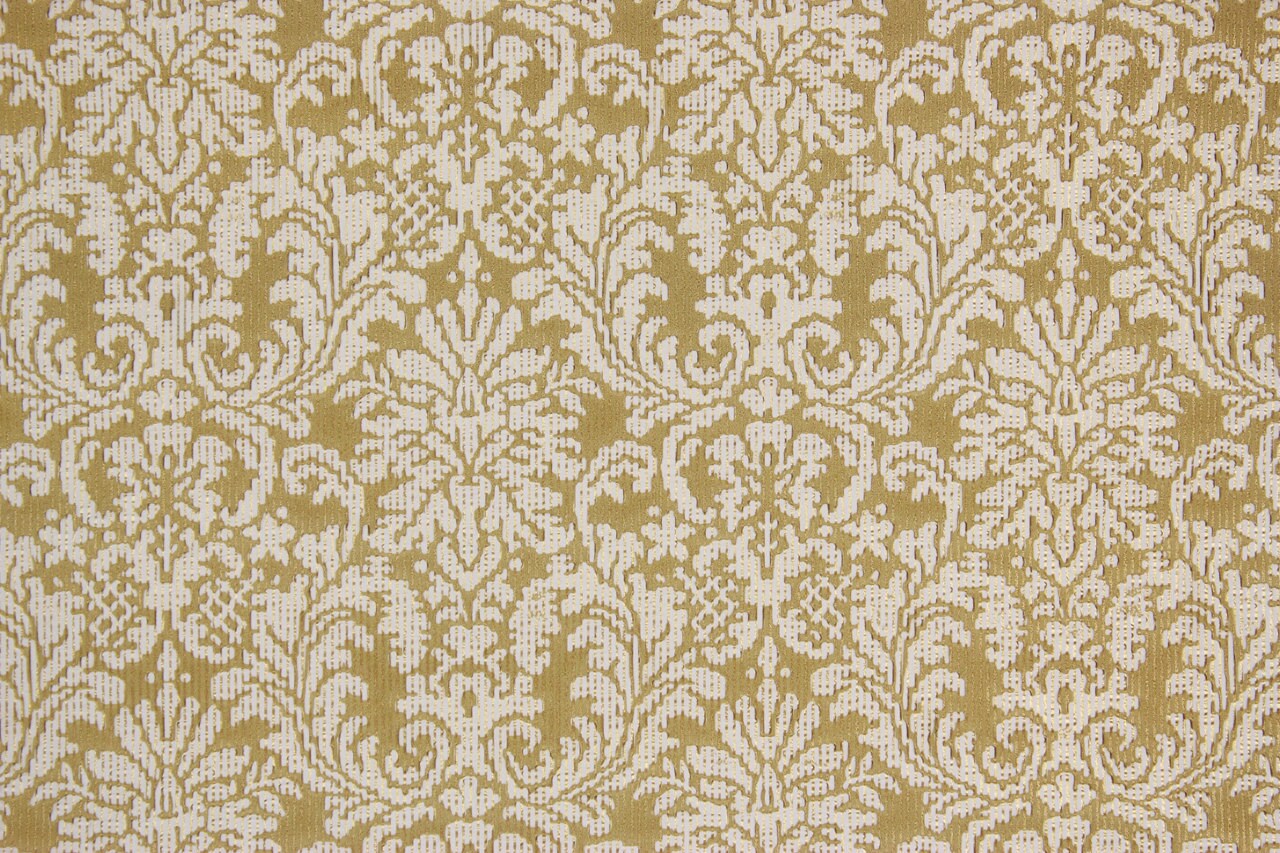 1960s Embossed White Damask on Gold Vintage Wallpaper by the
