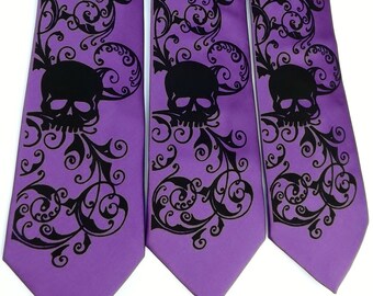 RokGear print Mens purple violet skull tie sale ready to ship