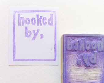 hooked by stamp, label making stamp, custom rubber stamp, personalized stamp