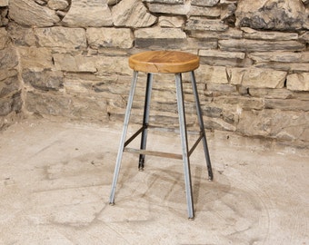 FREE SHIPPING - Basic Brew Industrial Bar Stool from Reclaimed Barnwood