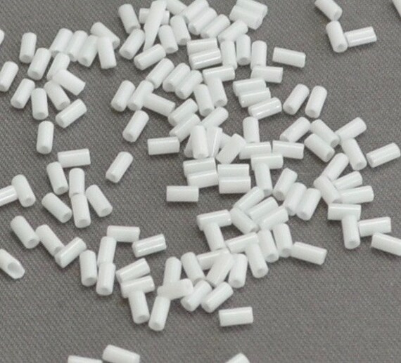 3mm Bugle Beads Opaque White 6.5 grams