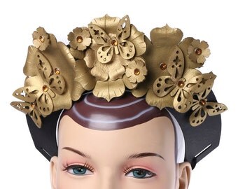 Butterfly crown, flower halo, couture crown, photoshoot prop, gold crown, photography prop, wedding crown, photo props, festival headpiece