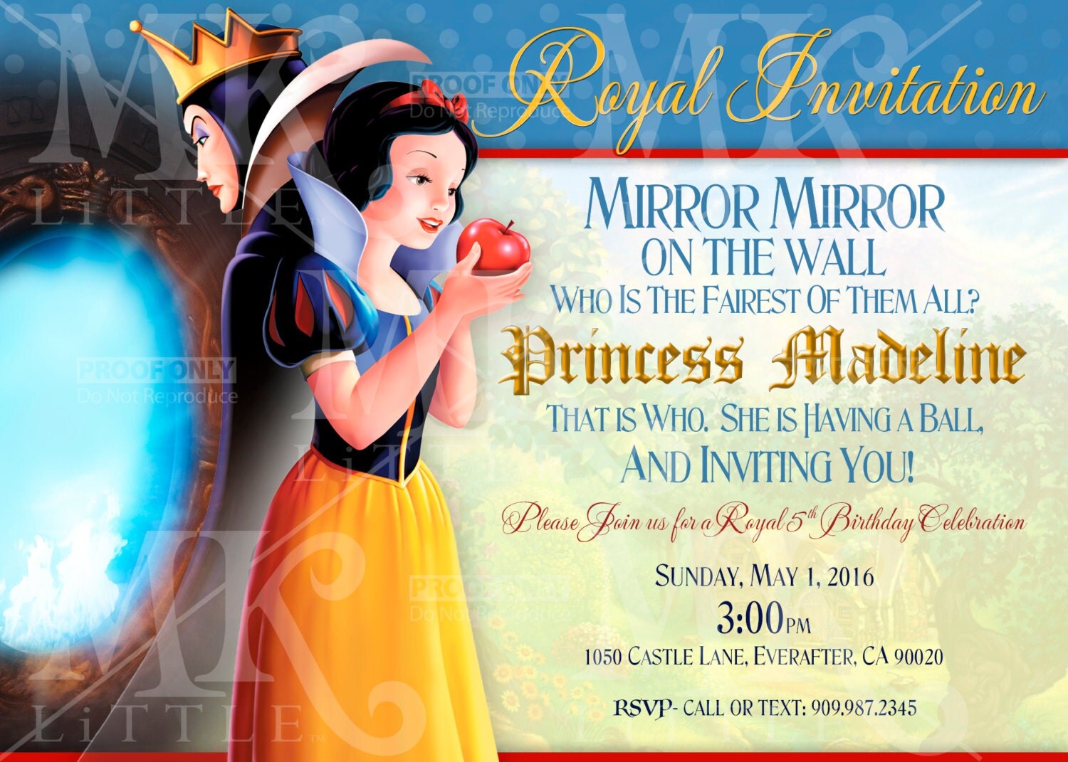 5x7 CUSTOMIZED Snow White Party Invite PRINTABLE Digital