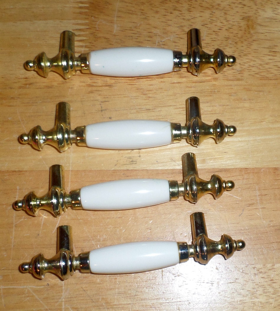 Vintage Drawer Handles Porcelain and Brass Drawer Handles