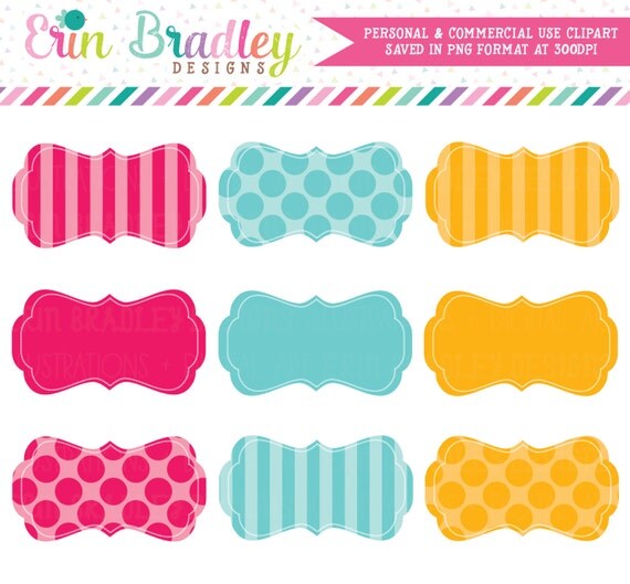 Scrapbooking Frames Clipart Clip Art in Red Blue Orange Polka Dots and Stripes Personal & Commercial Use Il_570xn