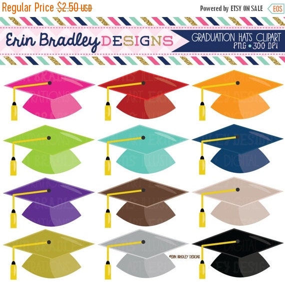 SALE Graduation Hat Clipart School Clip Art by ErinBradleyDesigns