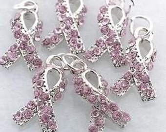 Breast Cancer Rhinestone Pink Ribbon Charms - Set of 4 | Race for a Cure