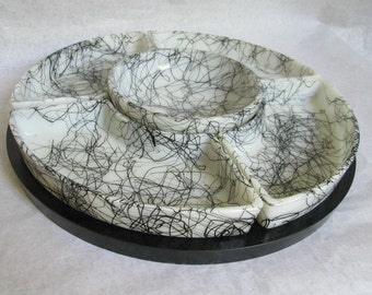 Hazel Atlas Drizzle String Black on White Scribble Lazy Susan Set