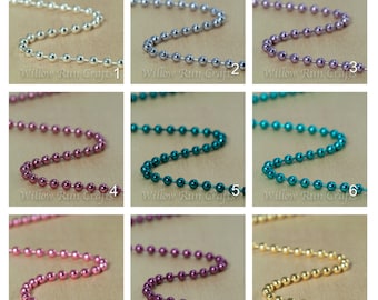 10 High Quality 2.4mm Colored Metal Ball Chain Necklaces with Connectors 24 inch length, Select your Colors.