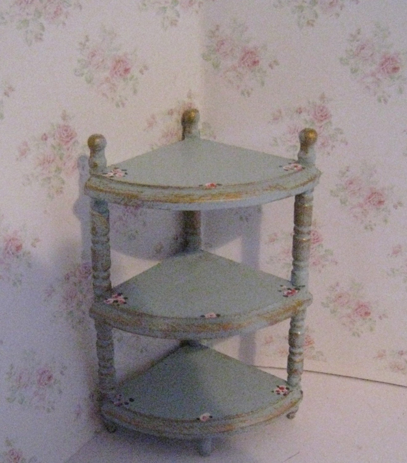Dollhouse corner shelf shelf whatnot shelf duck egg blue