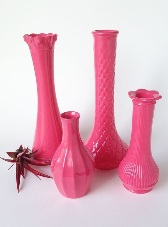 Milk Glass Vases Set of 4 Upcycled Painted Vase Pink Mid