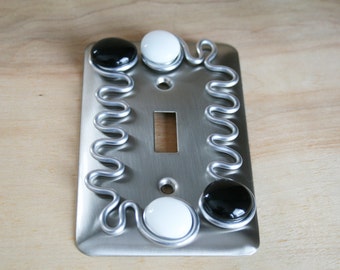 Single Switch Plate Cover/Brushed Nickel/Black an White Glass/Decorative Switch Plates for Decor/Unique Home Decor/Single Switch Plate Cover