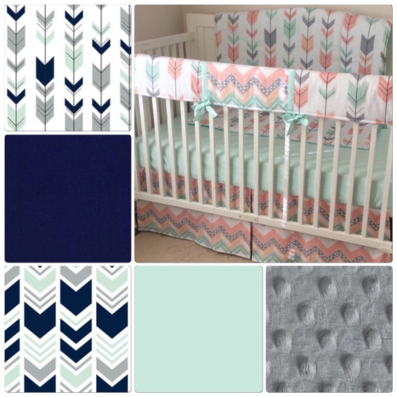 Crib Bedding Set Navy Mint and Grey by butterbeansboutique ...