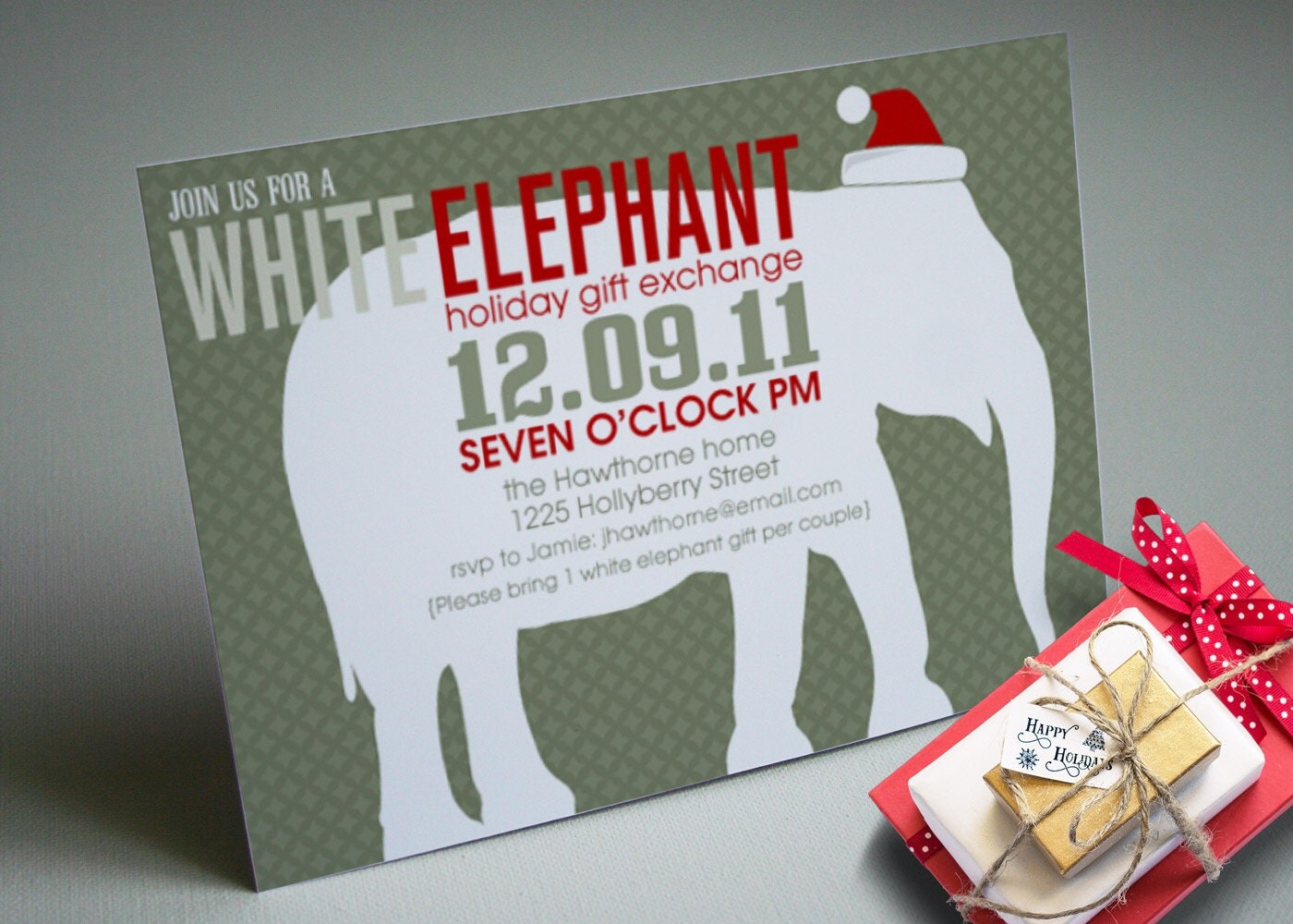 Printable White Elephant Christmas party invitation