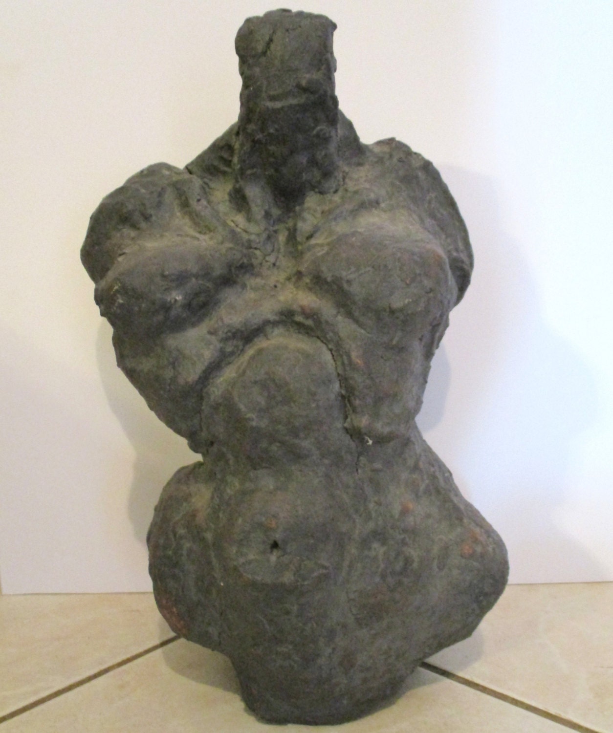 Vintage Mid Century Female Torso Figurative Clay Art Sculpture