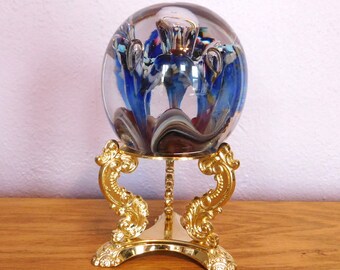 Vintage Blue and White Art Glass Paperweight by vintagedazzle