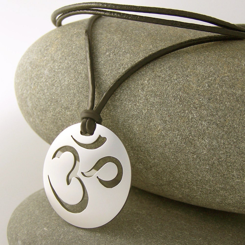 OM / Aum / Ohm stainless steel pendant on natural by beadsocean