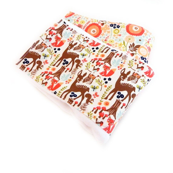 Girl Animal Burp Cloths - Woodland Burp Cloths - Navy Coral Aqua Brown Diaper Burp Cloth set of 2 // Baby Shower Gift // Coral Burp Cloth
