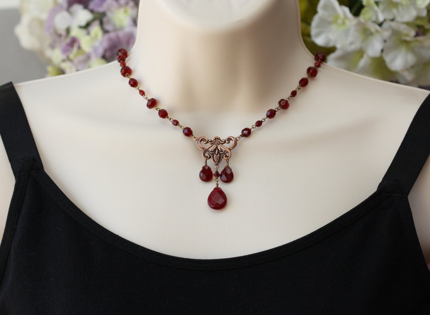 Garnet Red Necklace Retro Trend Vintage Style Antique