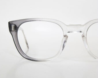 Vintage Grey Horn Rim Eyeglasses Mid Century Mens Mod Mad Men Fashion 1960s 60s Sixties Smoke Grey Fade Clear Deadstock NOS New Old Stock
