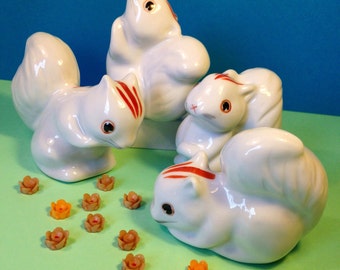 Set Of Four Squirrel Figurines - Vintage Squirrel Ornaments - Chipmunks - Cute Ceramic Ornament Set