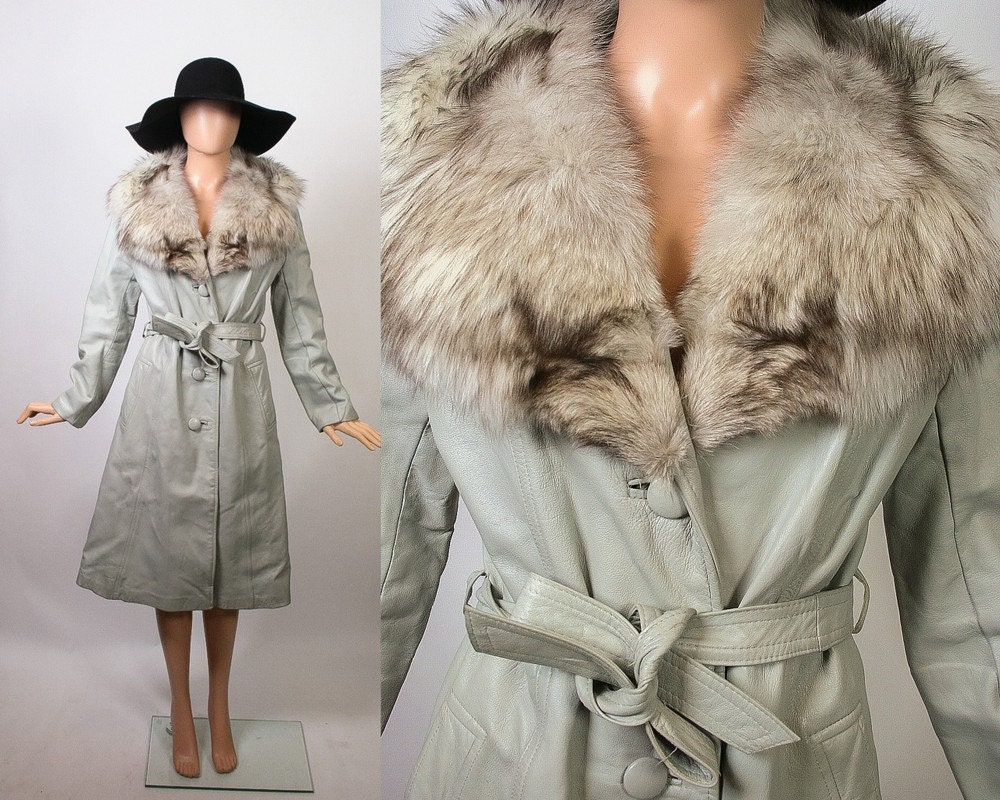 Vintage 60s Leather Fox Fur Coat / 1960s Mod Leather Jacket