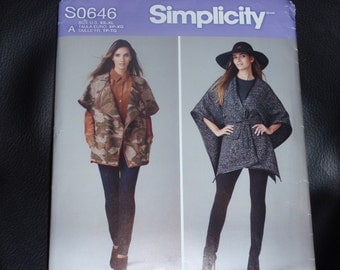 Simplicity 0646 Loose-Fitting Jackets in Two Lengths, Cape with Belt and Capelet Pattern Size XS-XL