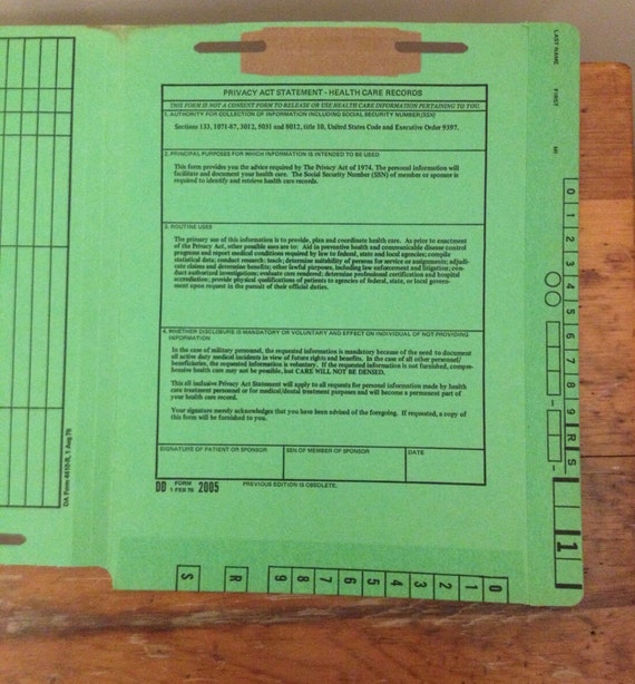 Vintage Army Treatment Record Folders Set of 4 Jan 1979