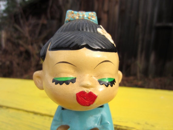 Vintage 1960s Japanese Girl Lets Kiss Bobble Head Nodder