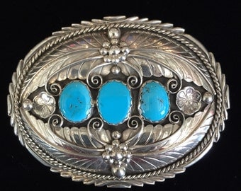 Sterling Silver and Sleeping Beauty Turquoise Belt Buckle