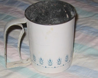 Vintage Androc Blue and White Flour Sifter Country French Kitchen Decor Traditional Lighter Baking Jar Cookie Gift Tin Wrap Food Container