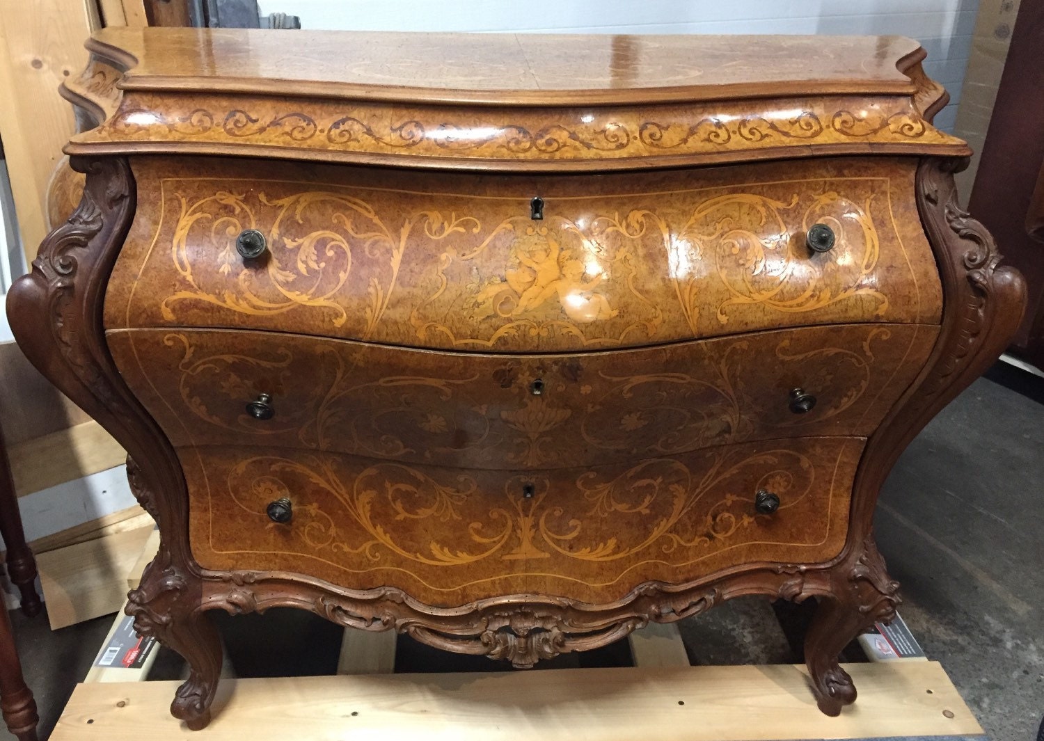 Exquisite Antique Inlay Bombay Dresser Chest 22d52w34h