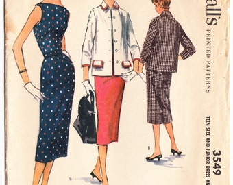 Vintage 1955 McCall's 3549 Sewing Pattern Teen's Dress and Jacket Size 11 Bust 28