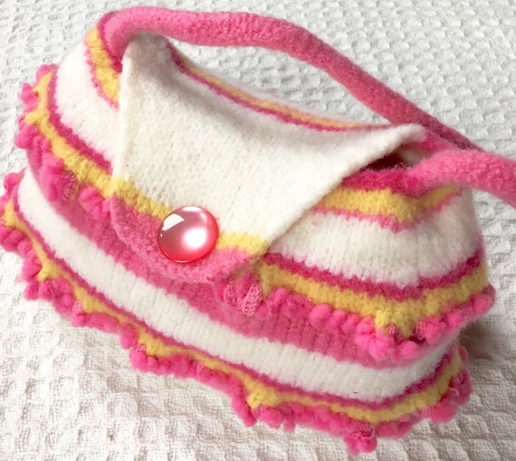 Little girls hand made purse felted little girl handbag felted pink and yellow and white purse Made By Lala on Etsy