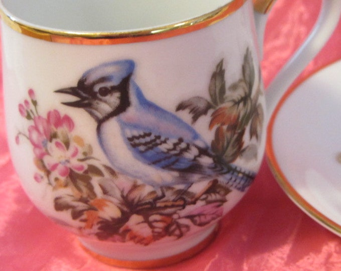 Norcrest Fine China Cup and Saucer C-997 Blue Jay Pattern, Norcrest China Cup and Saucer, Blue Jay Cup and Saucer, Unique Gift Mug Saucer