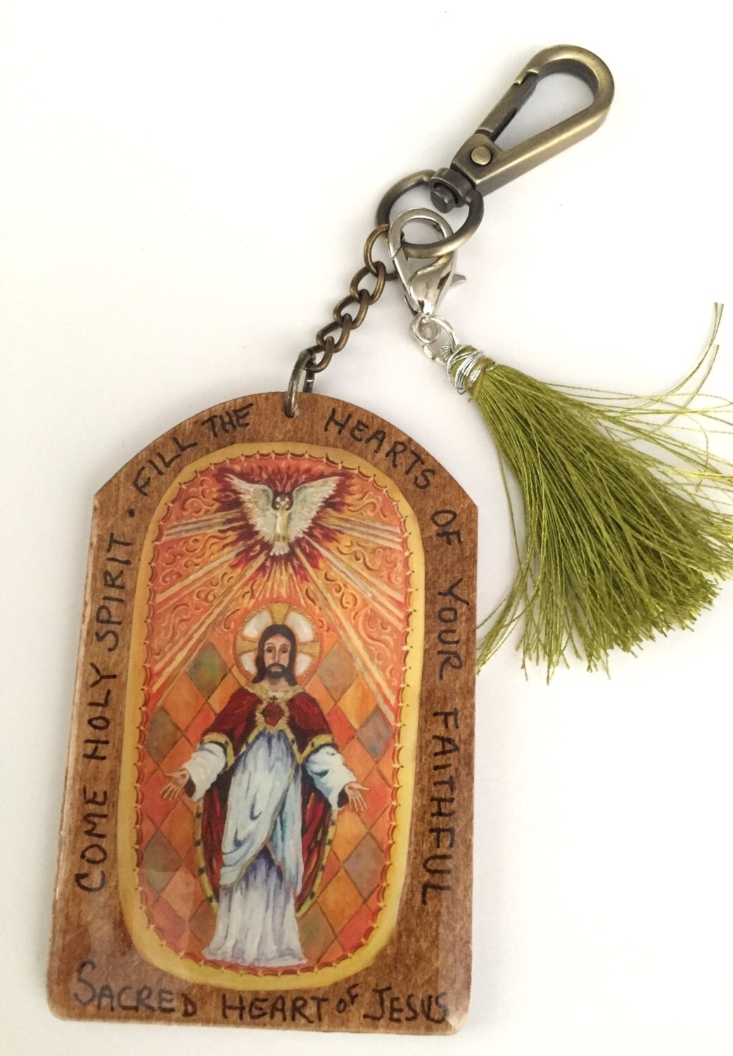 Christmas gift bag tag Sacred Heart tassels monogram catholic